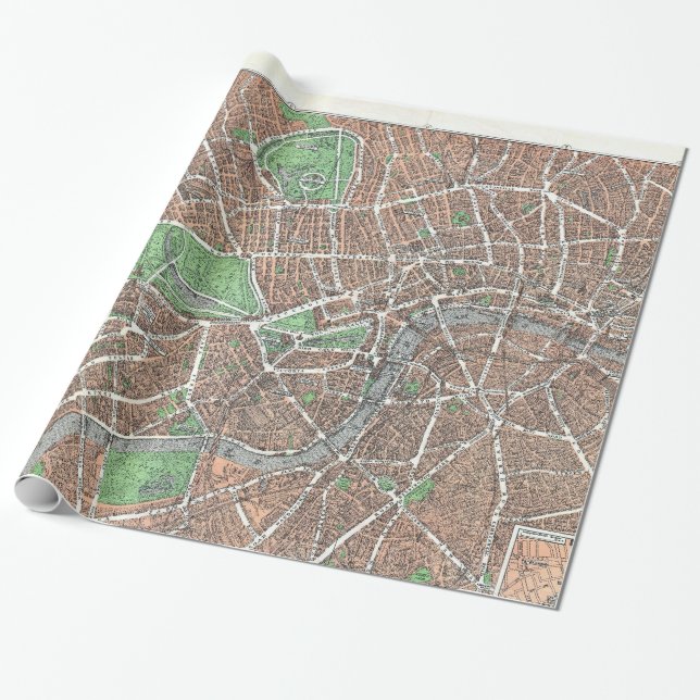 Vintage Map of London (1923) Wrapping Paper (Unrolled)