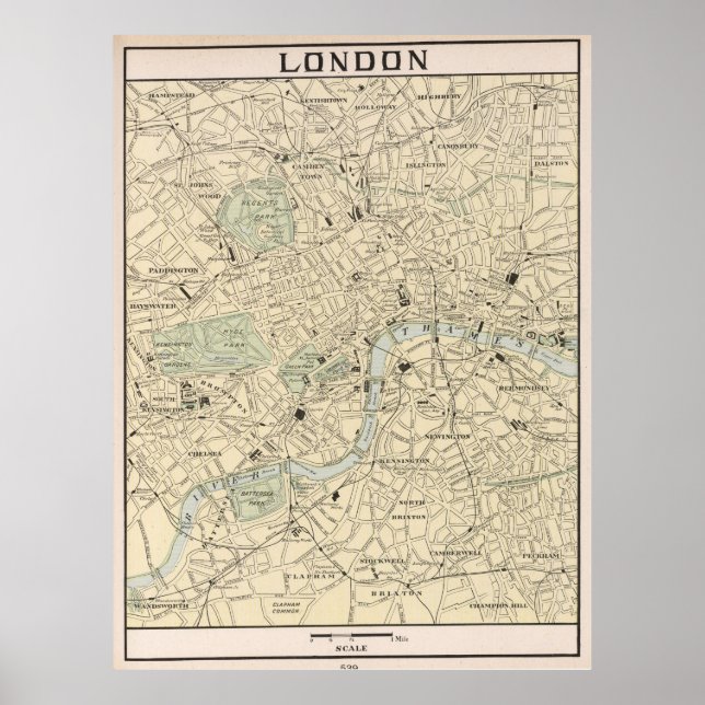 Vintage Map of London England (1901) Poster (Front)