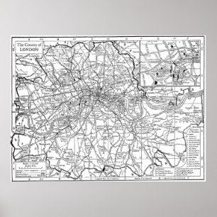 Vintage Map of London England (1911) Poster