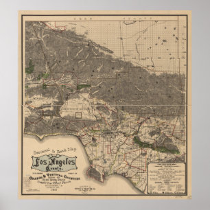 Vintage Map of Los Angeles County CA (1900) Poster