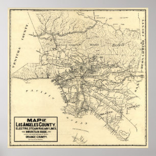Vintage Map of Los Angeles County, California 1912 Poster