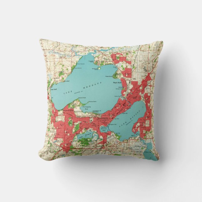 Vintage Map of Madison Wisconsin (1959) Cushion (Front)
