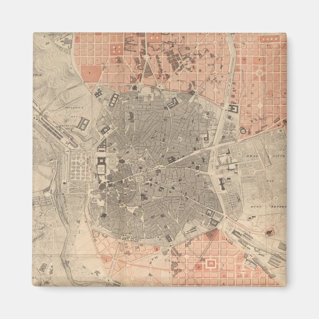 Vintage Map of Madrid Spain (1861) Magnet (Front)