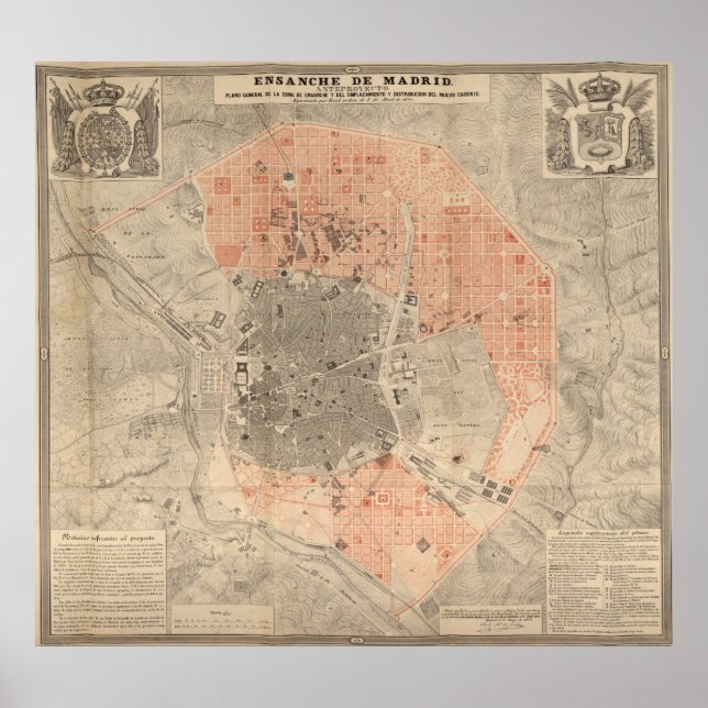 Vintage Map of Madrid Spain (1861) Poster (Front)