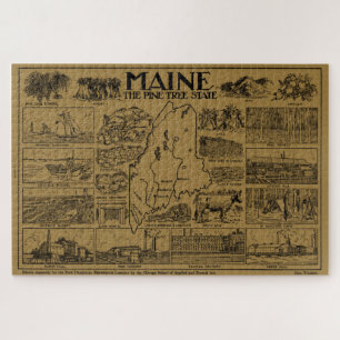 Vintage Map of Maine (1912) - Tan Jigsaw Puzzle
