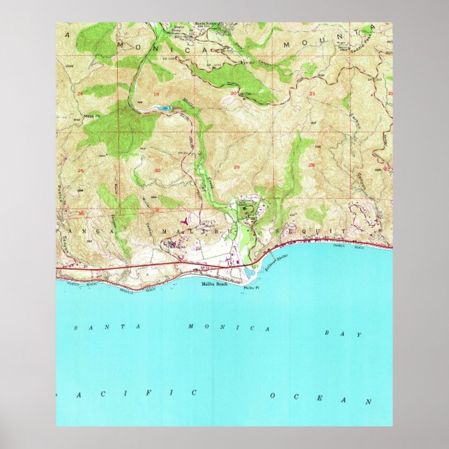 Vintage Map of Malibu California (1950) Poster (Front)