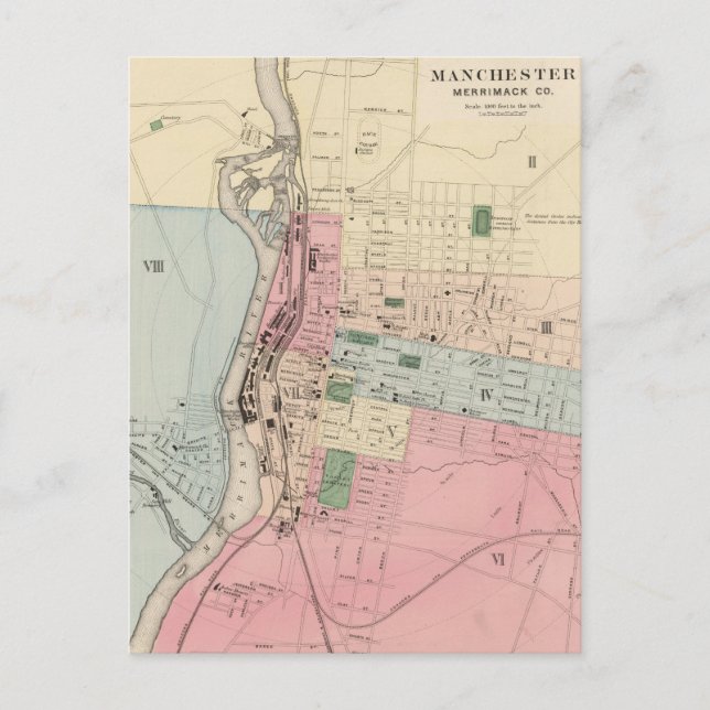 Vintage Map of Manchester New Hampshire (1877) Postcard (Front)