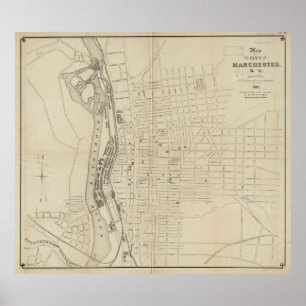 Vintage Map of Manchester NH (1872) Poster