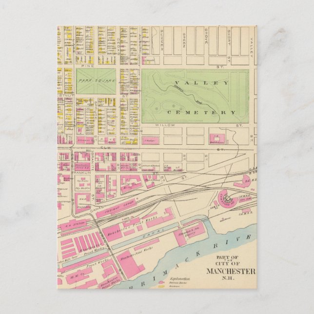 Vintage Map of Manchester NH (1892) (2) Postcard (Front)