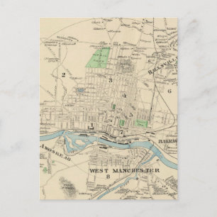 Vintage Map of Manchester NH (1892) Postcard