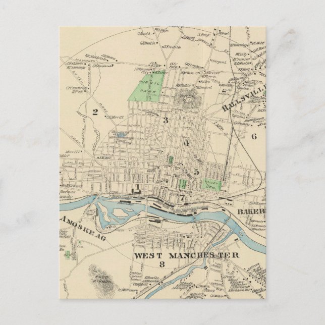 Vintage Map of Manchester NH (1892) Postcard (Front)