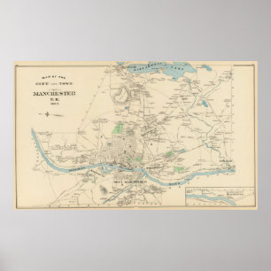 Vintage Map of Manchester NH (1892) Poster