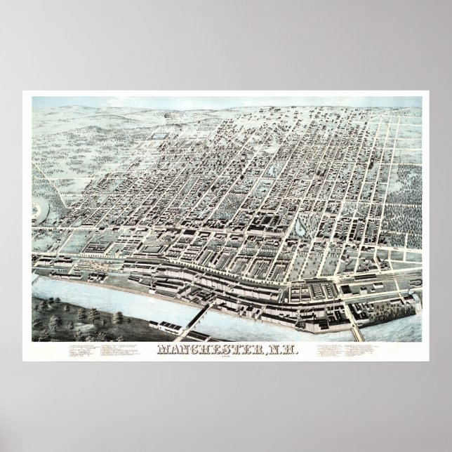 Vintage map of Manchester, NH from 1876 Poster (Front)