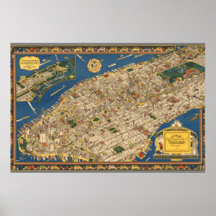 Vintage Map Of Manhattan Poster