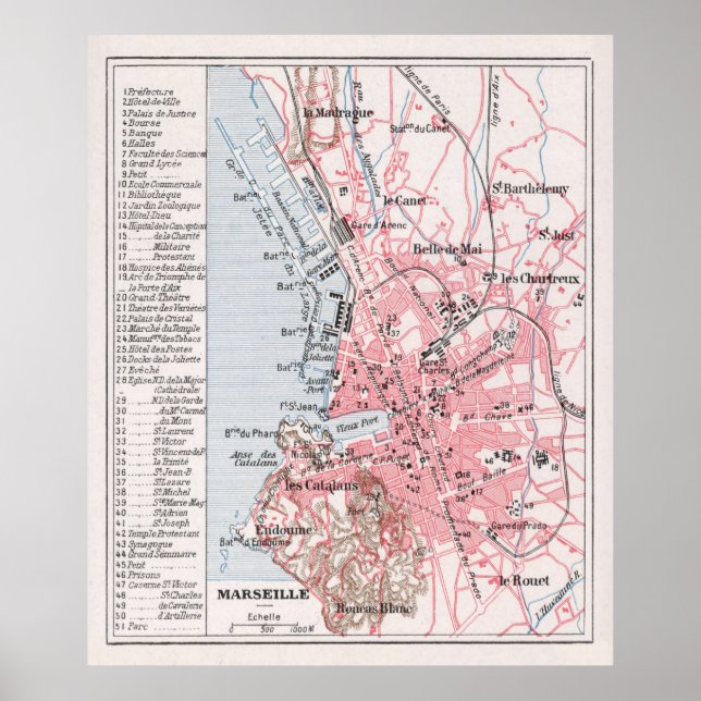 Vintage Map of Marseille France (1900) Poster (Front)