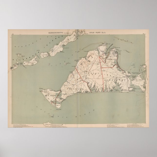 Vintage Map of Martha's Vineyard (1891) Poster (Front)