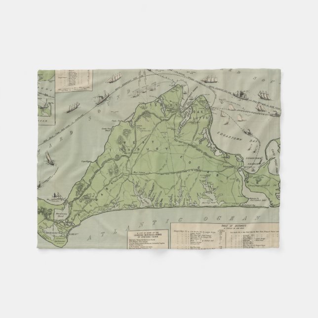 Vintage Map of Marthas Vineyard (1913) Fleece Blanket (Front (Horizontal))