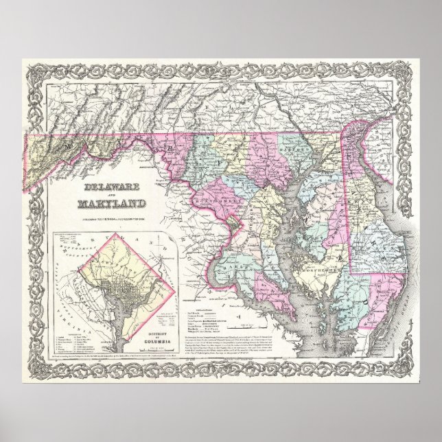 Vintage Map of Maryland (1855) Poster (Front)