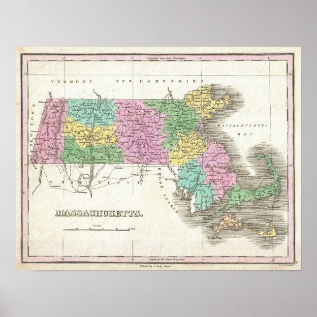 Vintage Map of Massachusetts (1827) Poster (Front)