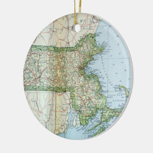 Vintage Map of Massachusetts (1905) Ceramic Tree Decoration