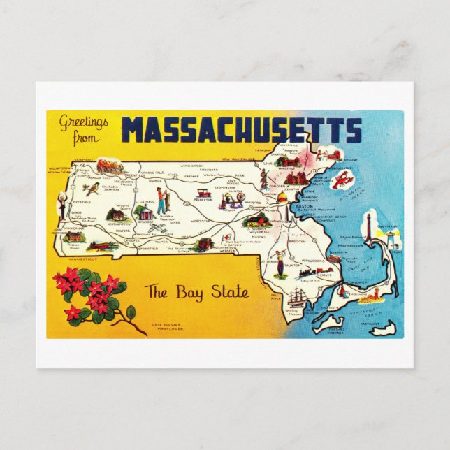Vintage Map of Massachusetts Postcard (Front)