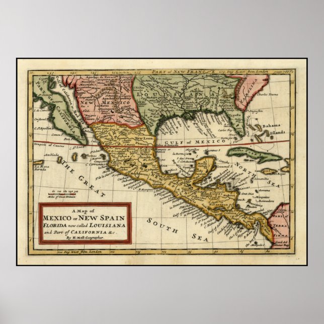 Vintage Map of Mexico (1708) Poster (Front)