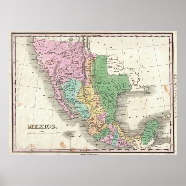 Vintage Map of Mexico (1827) Poster (Front)