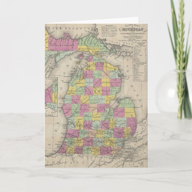 Vintage Map of Michigan (1853) Card (Front)