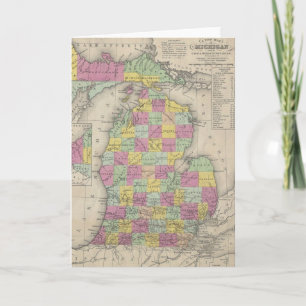 Vintage Map of Michigan (1853) Card