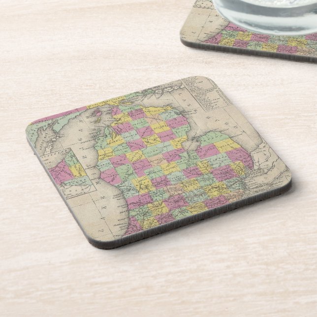 Vintage Map of Michigan (1853) Coaster (Left Side)