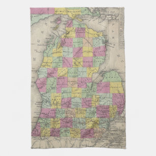 Vintage Map of Michigan (1853) Tea Towel