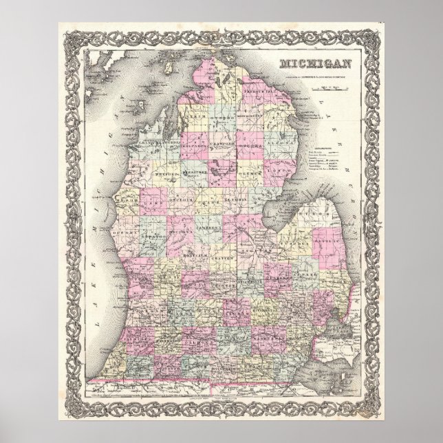 Vintage Map of Michigan (1855) Poster (Front)