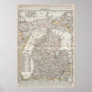 Vintage Map of Michigan (1901) 3 Poster