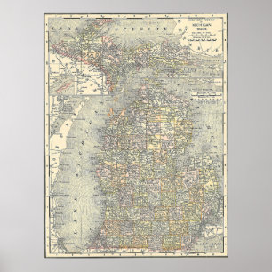 Vintage Map of Michigan (1901) Poster