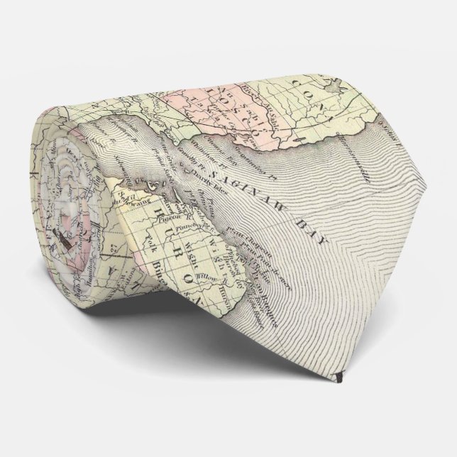 Vintage Map of Michigan & Wisconsin (1862) Tie (Rolled)