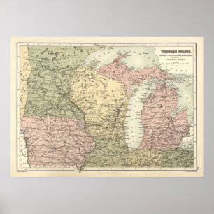 Vintage Map of Mid Western States, 1837. Poster