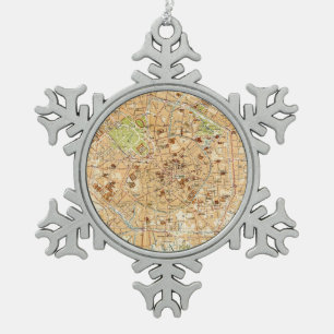 Vintage Map of Milan Italy (1914) Snowflake Pewter Christmas Ornament