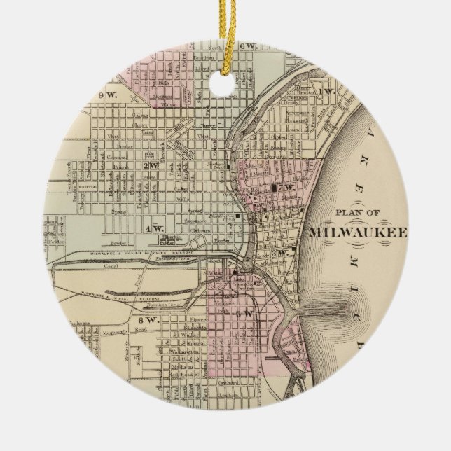 Vintage Map of Milwaukee (1880) Ceramic Ornament (Front)