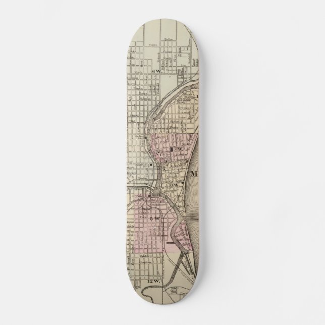 Vintage Map of Milwaukee (1880) Skateboard (Front)