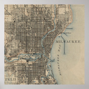 Vintage Map of Milwaukee Wisconsin (1899) Poster