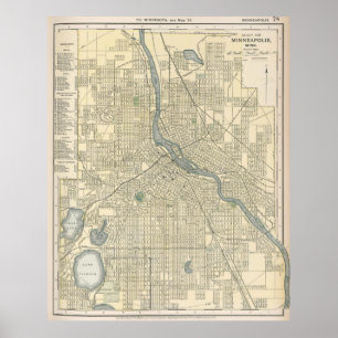 Vintage Map of Minneapolis MN (1891) Poster