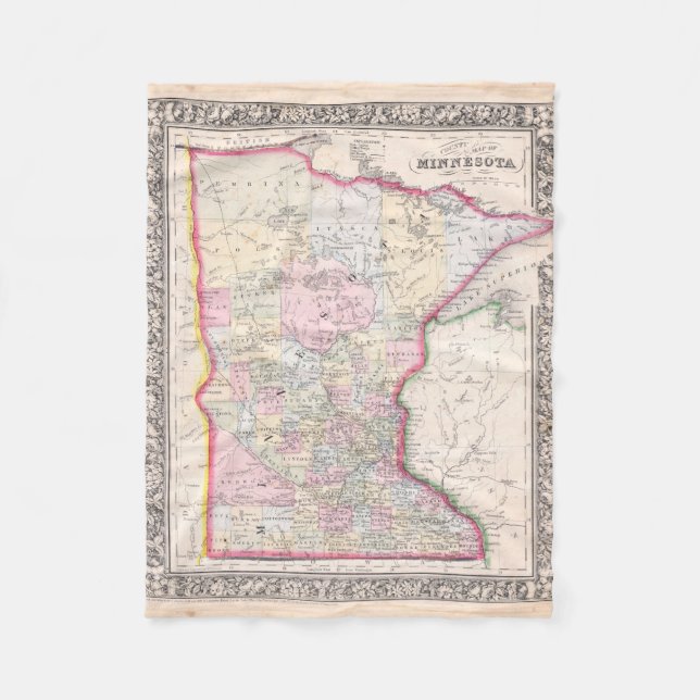 Vintage Map of Minnesota (1864) Fleece Blanket (Front)