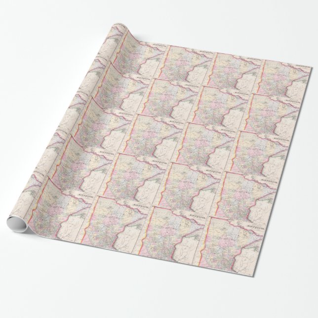 Vintage Map of Minnesota (1864) Wrapping Paper (Unrolled)