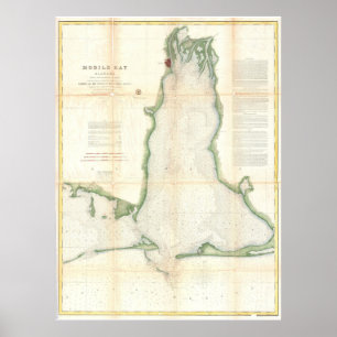 Vintage Map of Mobile Bay Alabama (1856) Poster