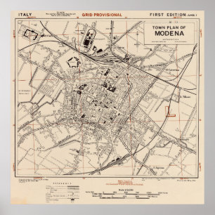 Vintage Map of Modena Italy (1943) Poster
