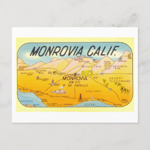 Vintage Map of Monrovia, California, Postcard