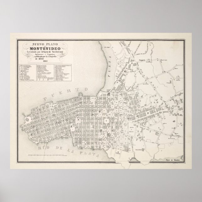 Vintage Map of Montevideo Uruguay (1865) Poster (Front)
