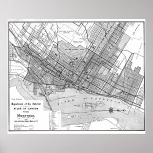 Vintage Map of Montreal (1906) BW Poster