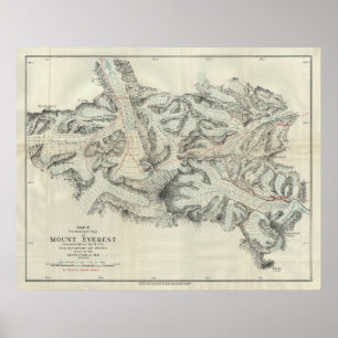 Vintage Map of Mount Everest (1921) Poster