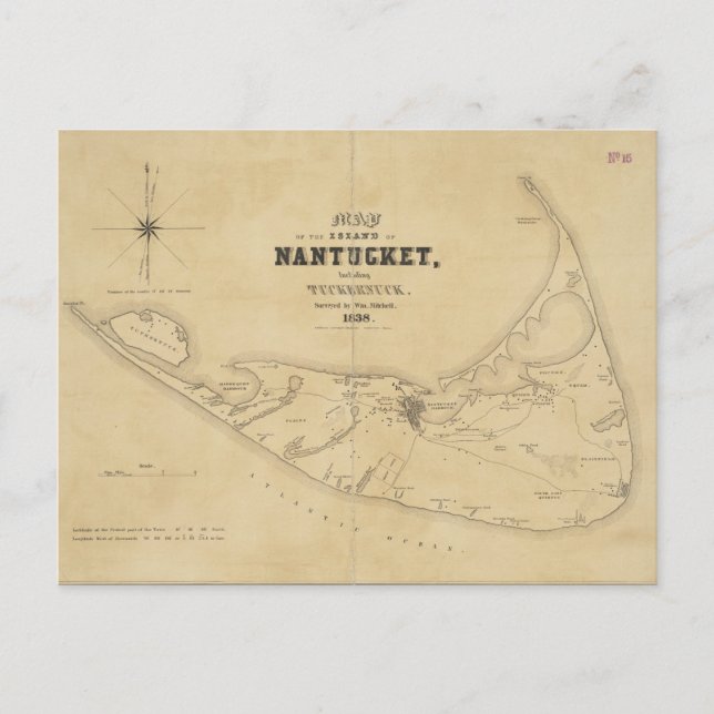 Vintage Map of Nantucket (1838) Postcard (Front)